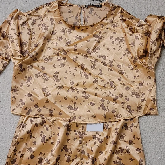 NWT Zara Satin Croped Top and Midi Skirt Set in Copper - Picture 10 of 13